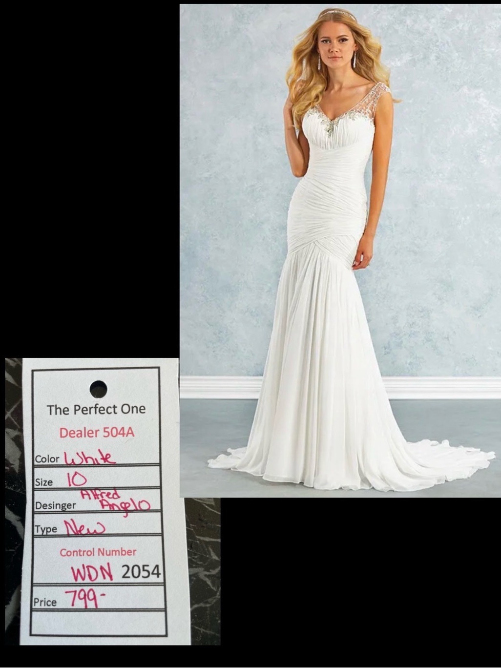 Alfred Angelo White Beaded Cap Sleeve Mermaid Wedding Dress